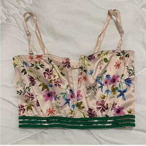 Victoria secret / pink v line floral corset/bustier top size small - satin